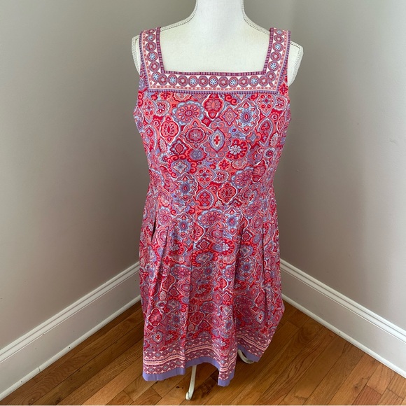 Talbots Womans size 12P Red Paisley Square neck Fit & Flare Sundress - Picture 1 of 10